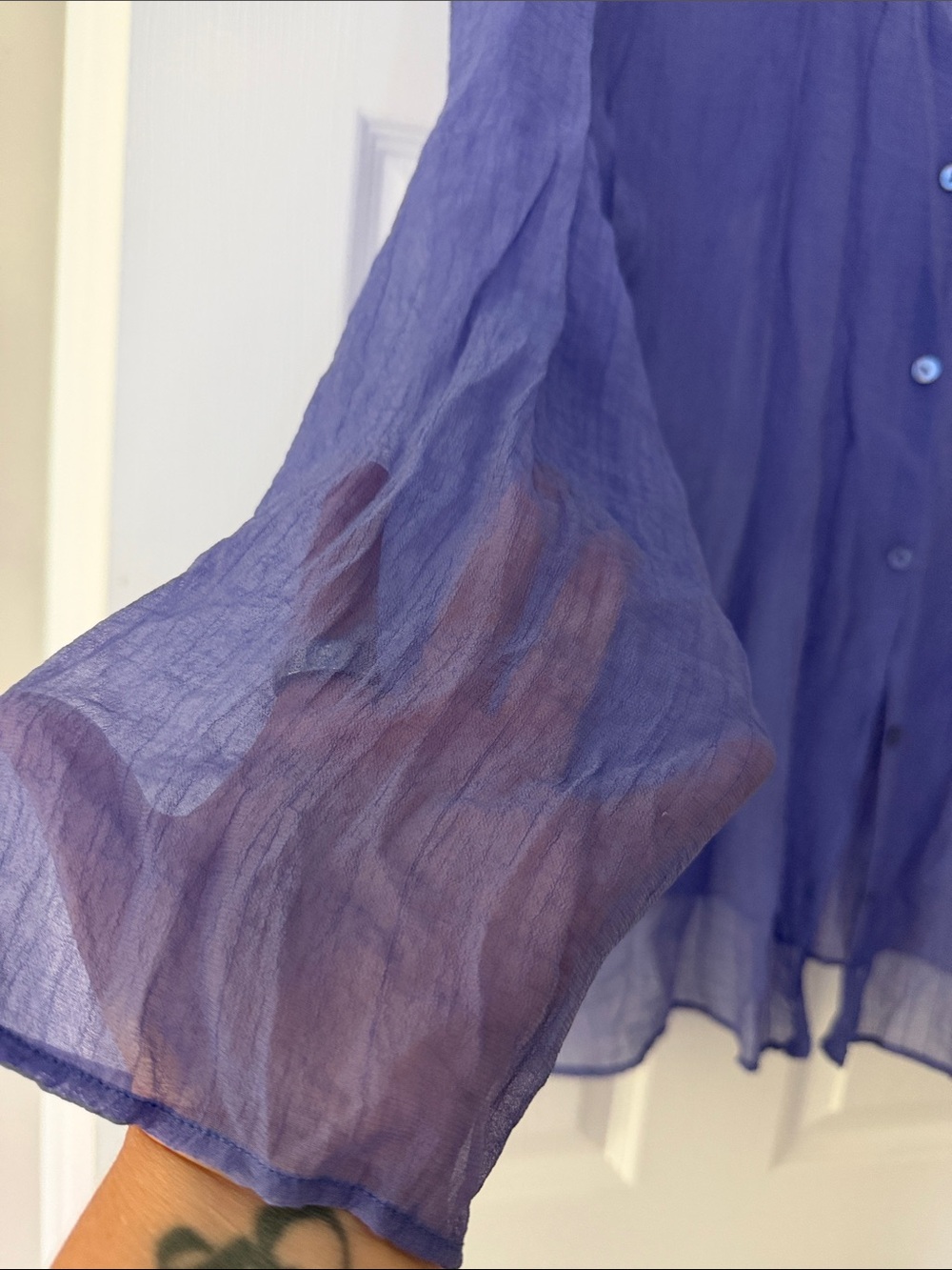 Eileen Fisher Violet Sheer Button-Down Shirt - Picture 5 of 8